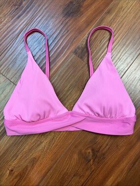aerie Pink Ribbed Triangle Bikini Top